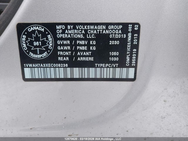 Продажа на аукционе авто 2014 Volkswagen Passat S, vin: 1VWAH7A3XEC008236, номер лота: 12570620