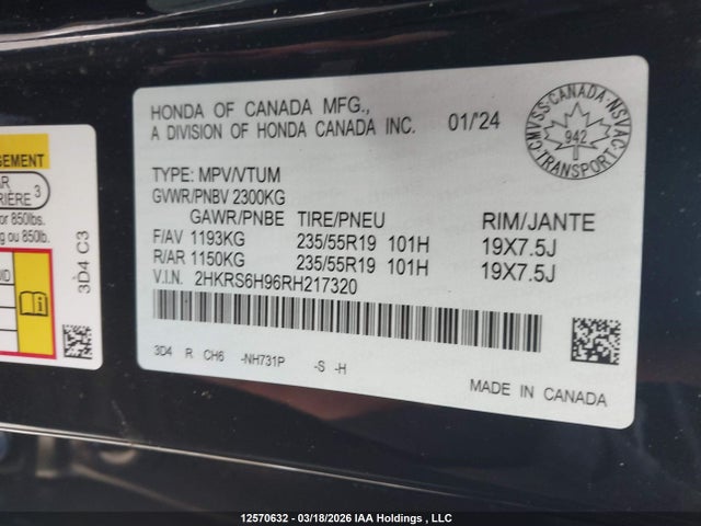 2HKRS6H96RH217320 Honda CR-V HYBRID