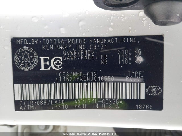 4T1B21HK0NU016550 Toyota Camry Xle/se