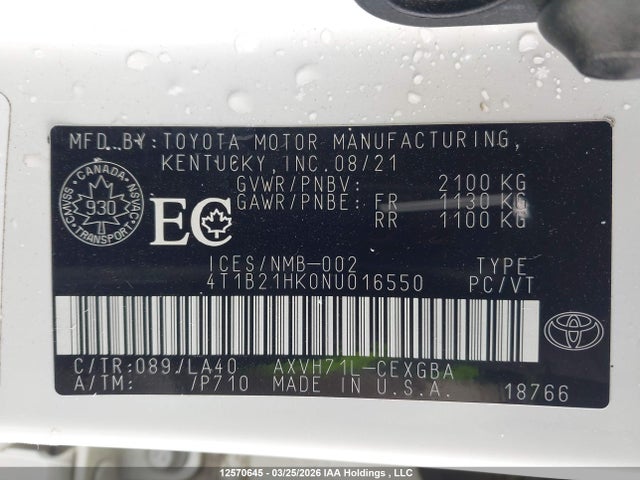 4T1B21HK0NU016550 Toyota Camry Xle/se