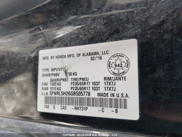 5FNRL5H26GB505778 Honda Odyssey