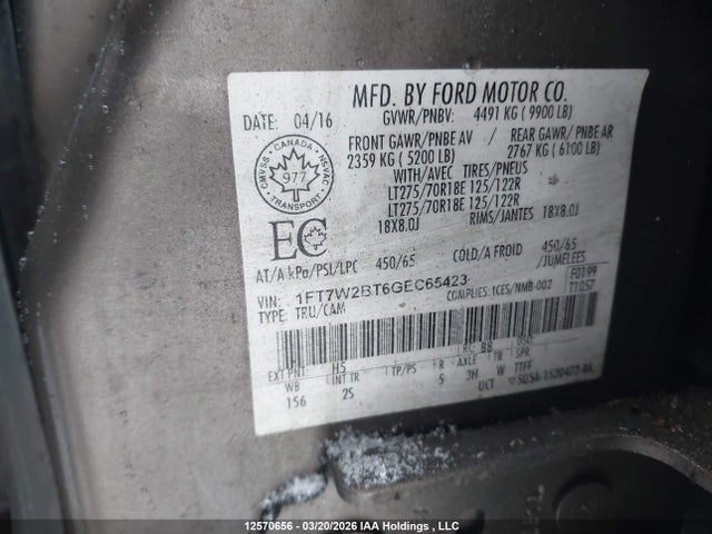 2016 Ford F-250 Xlt მანქანა იყიდება აუქციონზე, vin: 1FT7W2BT6GEC65423, აუქციონის ნომერი: 12570656