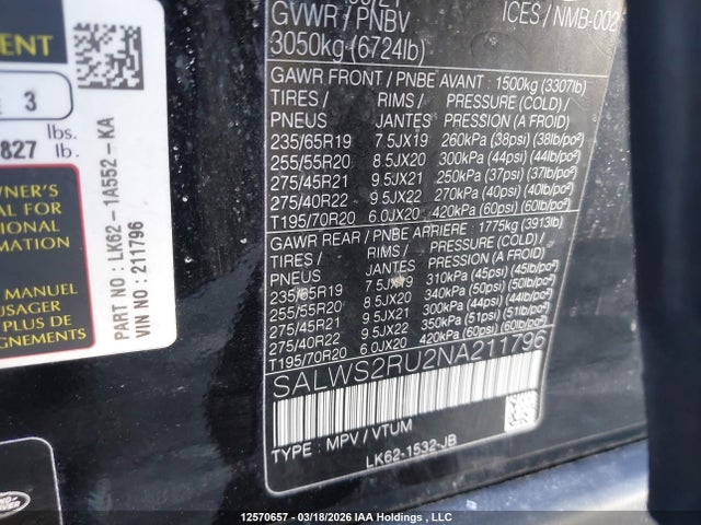 Продаж на аукціоні авто 2022 Land Rover Range Rover Sport Hst, vin: SALWS2RU2NA211796, номер лоту: 12570657