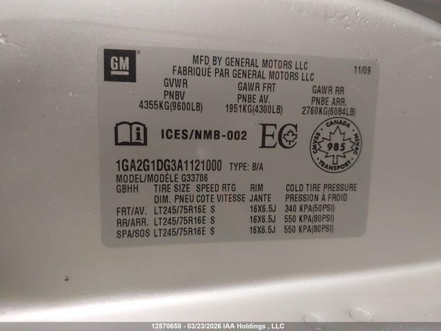 Продажа на аукционе авто 2010 Chevrolet Express G3500 Lt, vin: 1GA2G1DG3A1121000, номер лота: 12570658