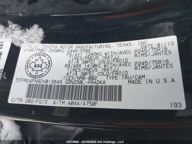 2013 Toyota Tacoma V6 მანქანა იყიდება აუქციონზე, vin: 5TFMU4FN8DX013849, აუქციონის ნომერი: 12570660