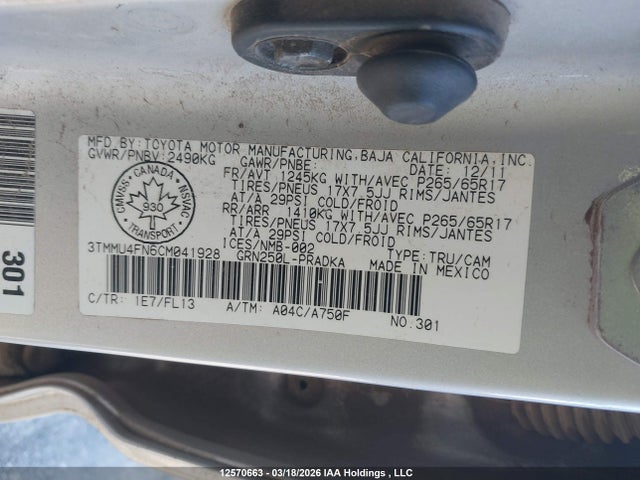 Продажа на аукционе авто 2012 Toyota Tacoma Double Cab Long Bed, vin: 3TMMU4FN6CM041928, номер лота: 12570663