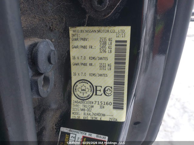 1N6AD0CU3EN715160 Nissan Frontier S/sv
