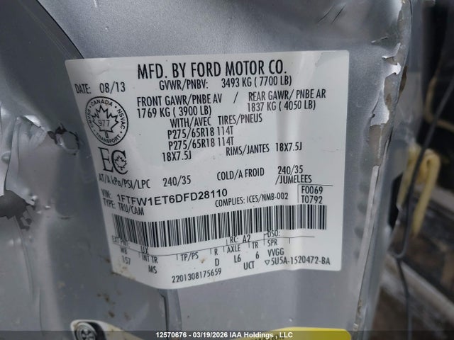 Aukcja sprzedaży 2013 Ford F150 Supercrew, vin: 1FTFW1ET6DFD28110, numer aukcji: 12570676