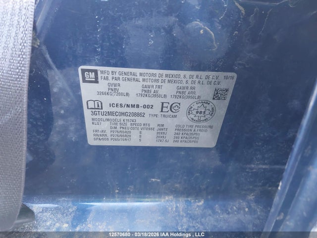 Aukcja sprzedaży 2017 Gmc Sierra K1500 Sle, vin: 3GTU2MEC0HG208862, numer aukcji: 12570680