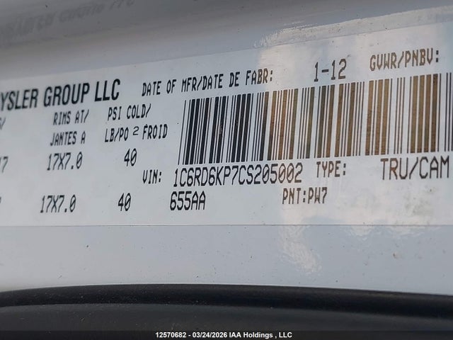 Aukcja sprzedaży 2012 Dodge Ram 1500, vin: 1C6RD6KP7CS205002, numer aukcji: 12570682