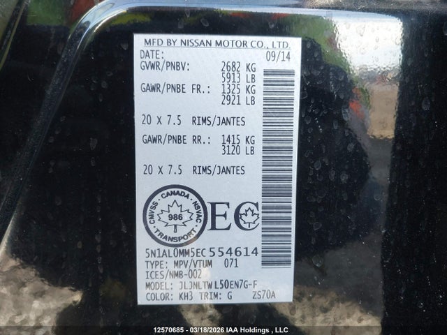 5N1AL0MM5EC554614 Infiniti QX60