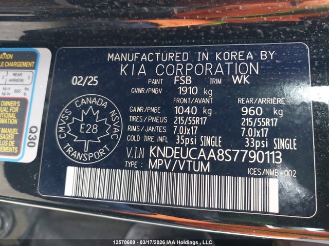 12570689 :رقم المزاد ، KNDEUCAA8S7790113 vin ، 2025 Kia Seltos S مزاد بيع