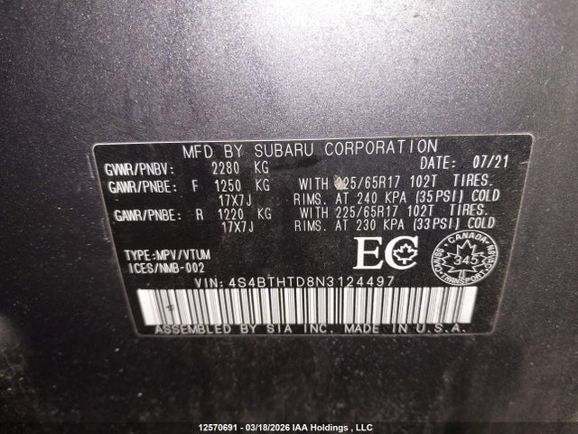 Продаж на аукціоні авто 2022 Subaru Outback Wilderness, vin: 4S4BTHTD8N3124497, номер лоту: 12570691