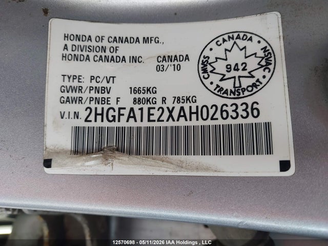 Продажа на аукционе авто 2010 Honda Civic, vin: 2HGFA1E2XAH026336, номер лота: 12570698