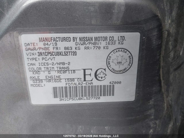 3N1CP5CU8KL527720 Nissan Kicks S/sr/sv