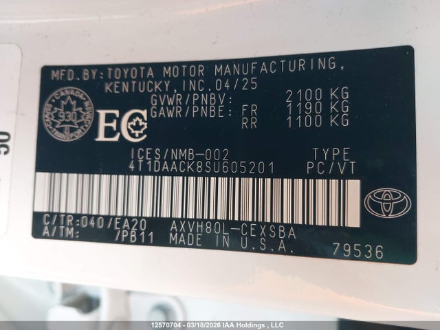 Aukcja sprzedaży 2025 Toyota Camry Xse/xle/le/se, vin: 4T1DAACK8SU605201, numer aukcji: 12570704