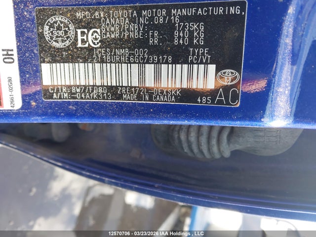 2T1BURHE6GC739178 Toyota Corolla