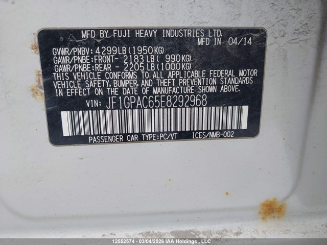 2014 Subaru Impreza 2.0i Touring Package მანქანა იყიდება აუქციონზე, vin: JF1GPAC65E8292968, აუქციონის ნომერი: 12552574