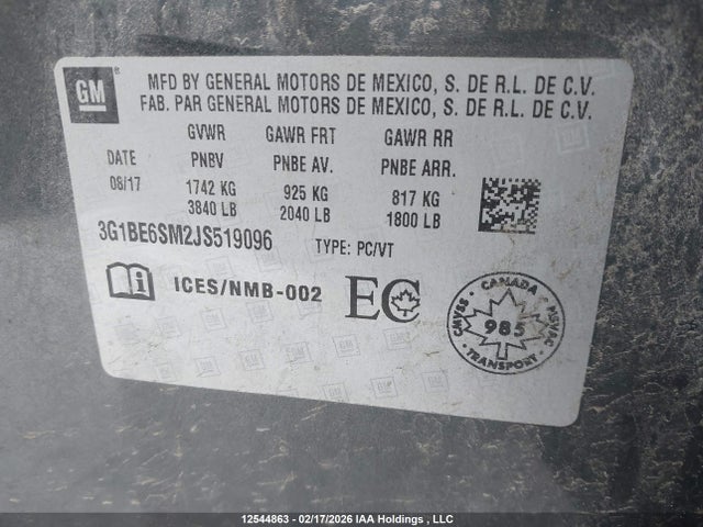 Aukcja sprzedaży 2018 Chevrolet Cruze Lt Auto, vin: 3G1BE6SM2JS519096, numer aukcji: 12544863