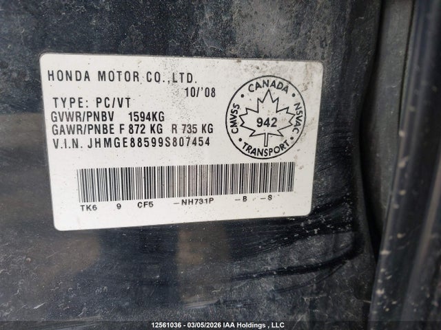 Продажа на аукционе авто 2009 Honda Fit Lx, vin: JHMGE88599S807454, номер лота: 12561036