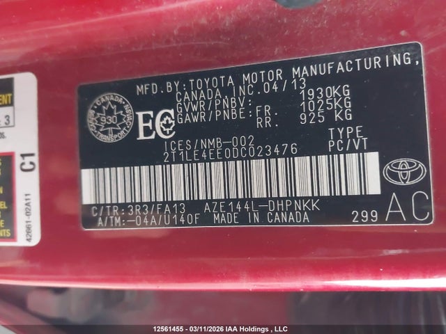 Aukcja sprzedaży 2013 Toyota Matrix, vin: 2T1LE4EE0DC023476, numer aukcji: 12561455