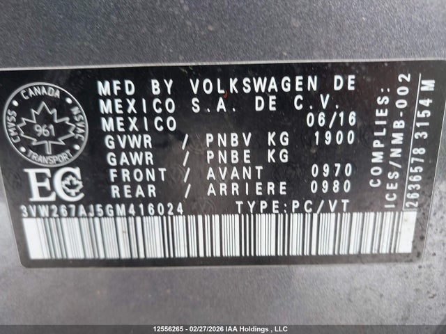3VW267AJ5GM416024 Volkswagen Jetta 1.4 Tsi Trendline/1.4 Tsi Trendline+