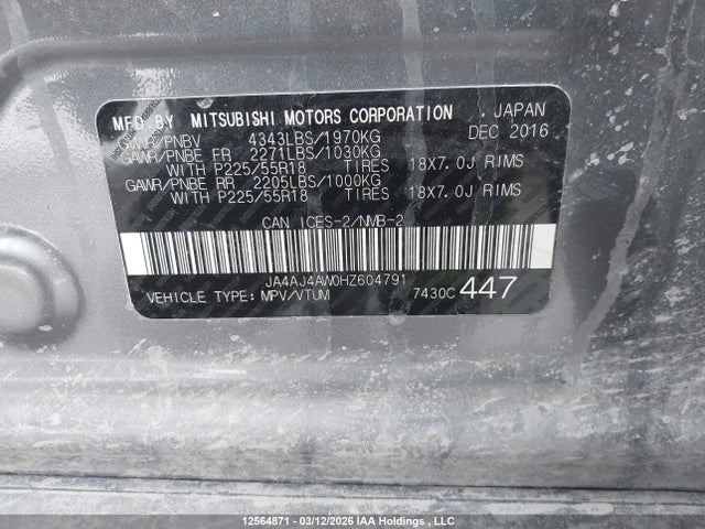 JA4AJ4AW0HZ604791 Mitsubishi Rvr Black Edition/gt/se Limited Edition