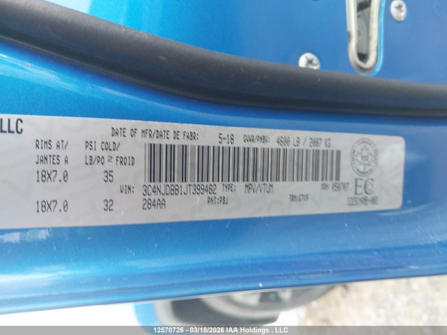 12570726 :رقم المزاد ، 3C4NJDBB1JT399482 vin ، 2018 Jeep Compass North مزاد بيع