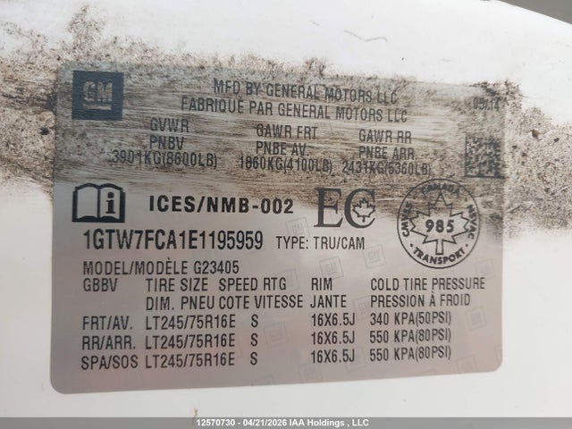 Aukcja sprzedaży 2014 Gmc Savana G2500, vin: 1GTW7FCA1E1195959, numer aukcji: 12570730