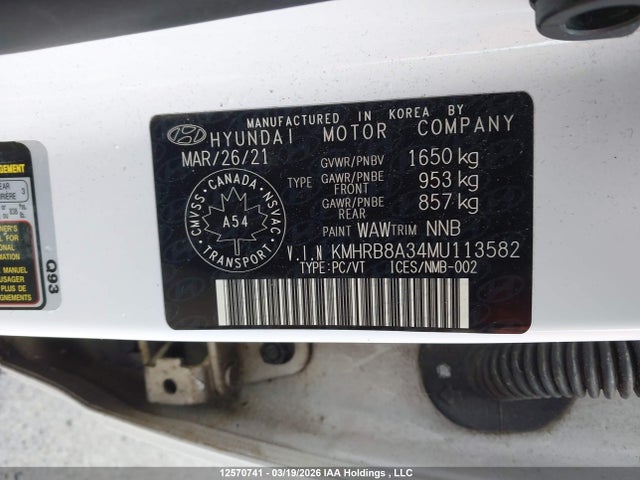 Продаж на аукціоні авто 2021 Hyundai Venue Essential Manual, vin: KMHRB8A34MU113582, номер лоту: 12570741