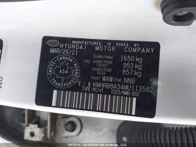 Продаж на аукціоні авто 2021 Hyundai Venue Essential Manual, vin: KMHRB8A34MU113582, номер лоту: 12570741