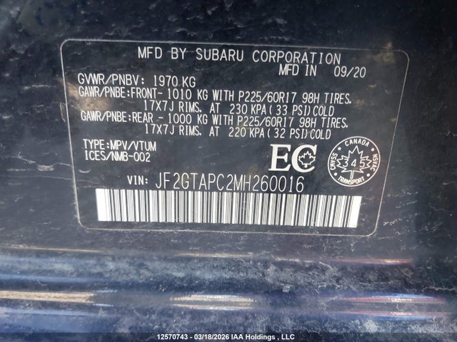 Продажа на аукционе авто 2021 Subaru Crosstrek Touring, vin: JF2GTAPC2MH260016, номер лота: 12570743