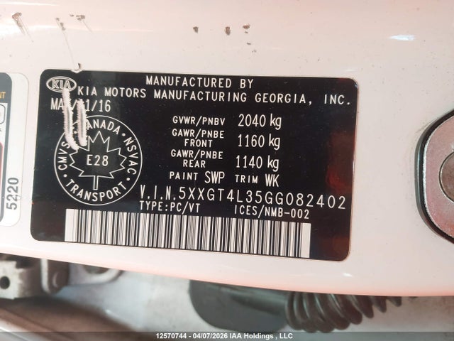5XXGT4L35GG082402 KIA Optima