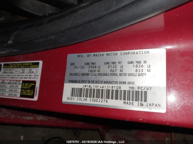 Aukcja sprzedaży 2010 Mazda Mazda3, vin: JM1BL1SF4A1318108, numer aukcji: 12570751