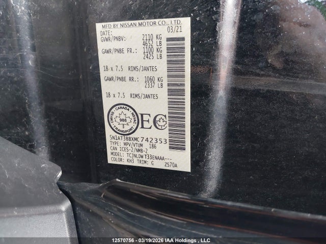 Продаж на аукціоні авто 2021 Nissan Rogue Sv, vin: 5N1AT3BBXMC742353, номер лоту: 12570756