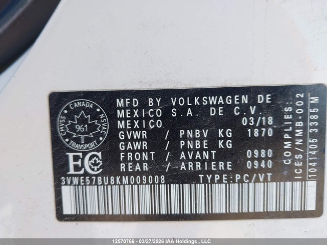 3VWE57BU8KM009008 Volkswagen Jetta 1.4 Tsi Highline