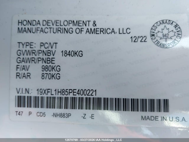 19XFL1H85PE400221 Honda Civic Sport/sport Touring/sport-b