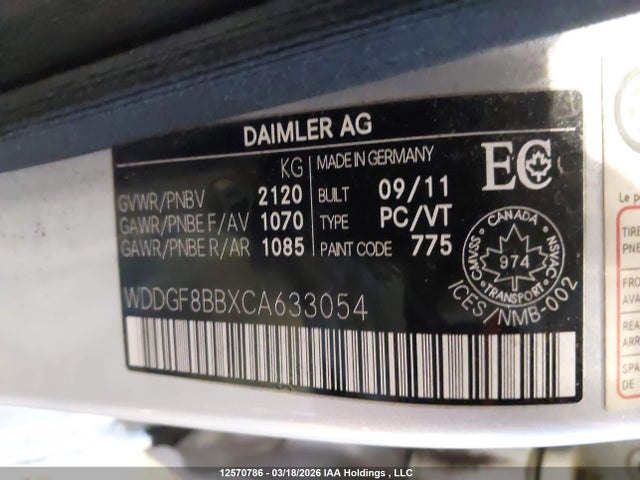 12570786 :رقم المزاد ، WDDGF8BBXCA633054 vin ، 2012 Mercedes-benz C 300 4matic مزاد بيع