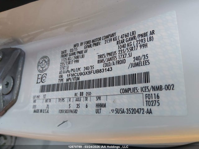 1FMCU9GX5FUB83143 Ford ESCAPE SE