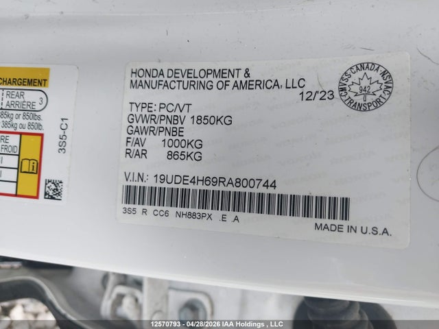 19UDE4H69RA800744 Acura Integra