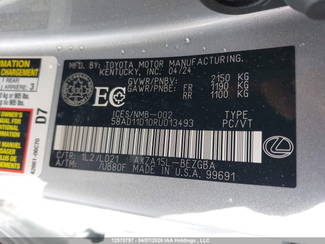 Продаж на аукціоні авто 2024 Lexus Es 250, vin: 58AD11D10RU013493, номер лоту: 12570797