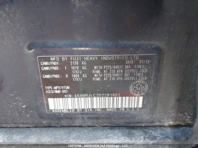 Aukcja sprzedaży 2013 Subaru Outback 3.6r Limited Package, vin: 4S4BRJLC2D2281802, numer aukcji: 12570798
