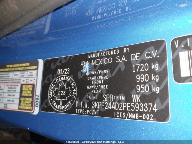 Aukcja sprzedaży 2023 Kia Forte Lx/lxs, vin: 3KPF24AD2PE593374, numer aukcji: 12570800