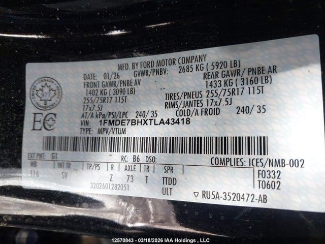 Продаж на аукціоні авто 2026 Ford Bronco Big Bend, vin: 1FMDE7BHXTLA43418, номер лоту: 12570843
