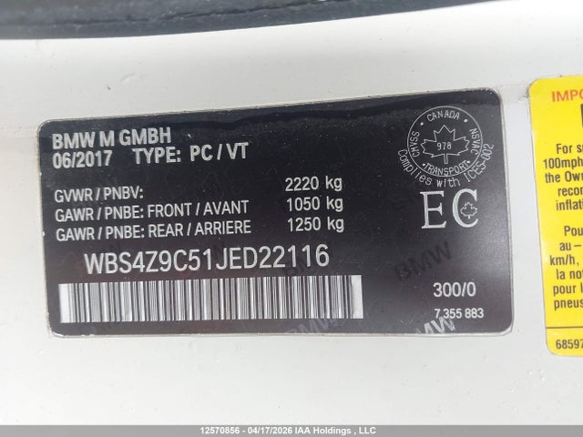 Продажа на аукционе авто 2018 Bmw M4, vin: WBS4Z9C51JED22116, номер лота: 12570856