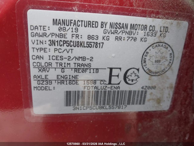 3N1CP5CU8KL557817 Nissan Kicks