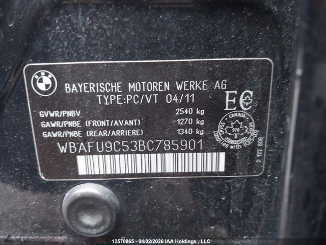 12570865 :رقم المزاد ، WBAFU9C53BC785901 vin ، 2011 Bmw 550i Xdrive مزاد بيع