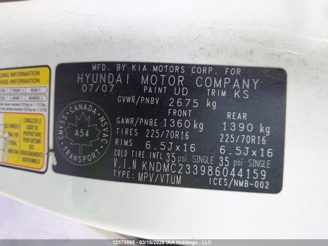 2008 Hyundai Entourage Gls/se/limited მანქანა იყიდება აუქციონზე, vin: KNDMC233986044159, აუქციონის ნომერი: 12570895
