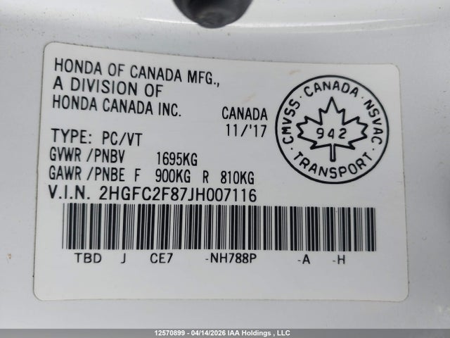 Honda CIVIC EX 2018 2HGFC2F87JH007116 Image 22