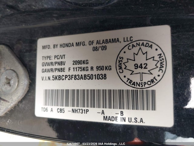 Продаж на аукціоні авто 2010 Honda Accord Ex-l V6, vin: 5KBCP3F83AB501038, номер лоту: 12570907